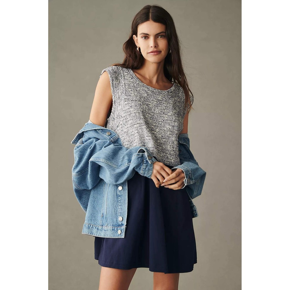 Daily Practice Anthropologie NWT Twofer Mini Dress Navy Marled Knit- M